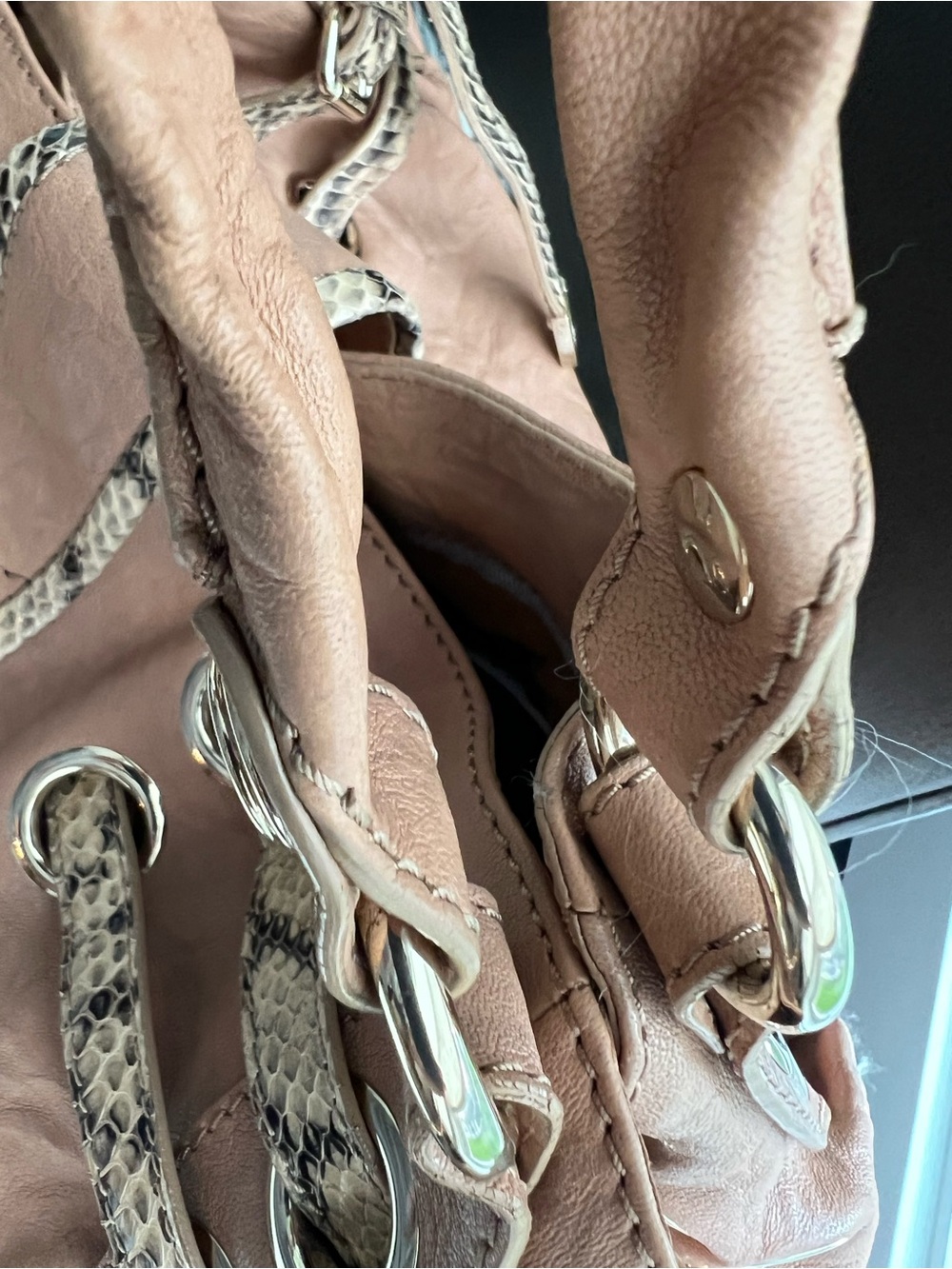 Jimmy Choo Ramona Hobo bag in a mauve-brown leather with snakeskin trim - Picture 14 of 15